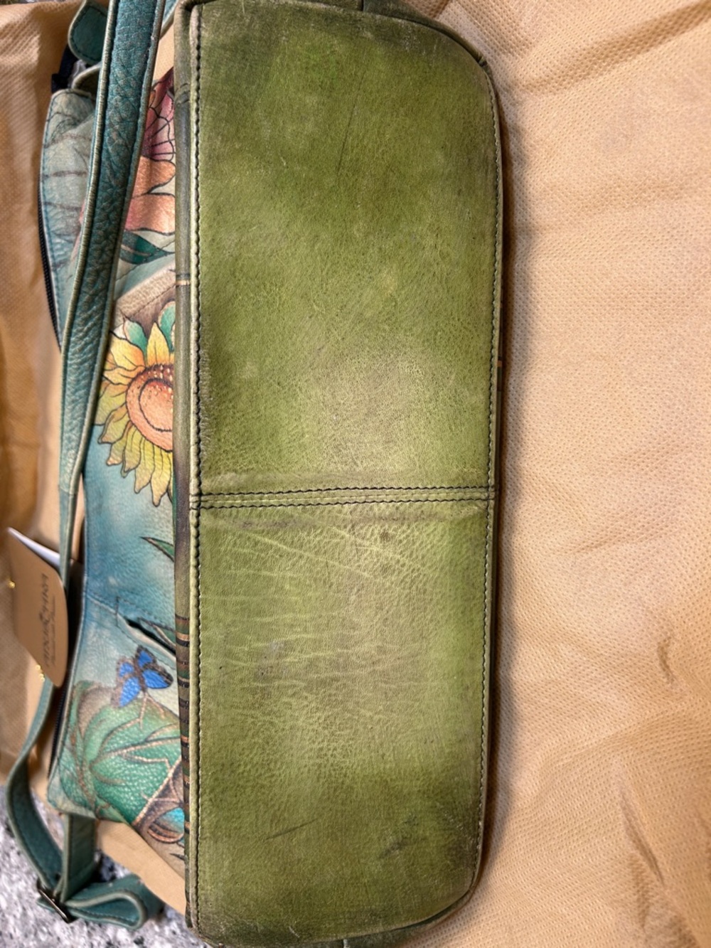 Anuschka Hand-Painted Floral & Butterfly Leather Shoulder Bag - Teal Multi - Picture 3 of 8